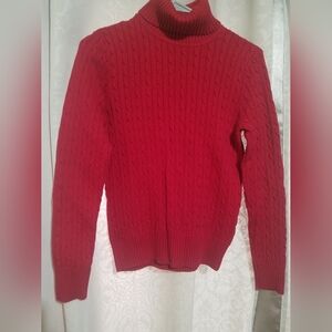 Red Cable Knit Turtleneck Sweater
